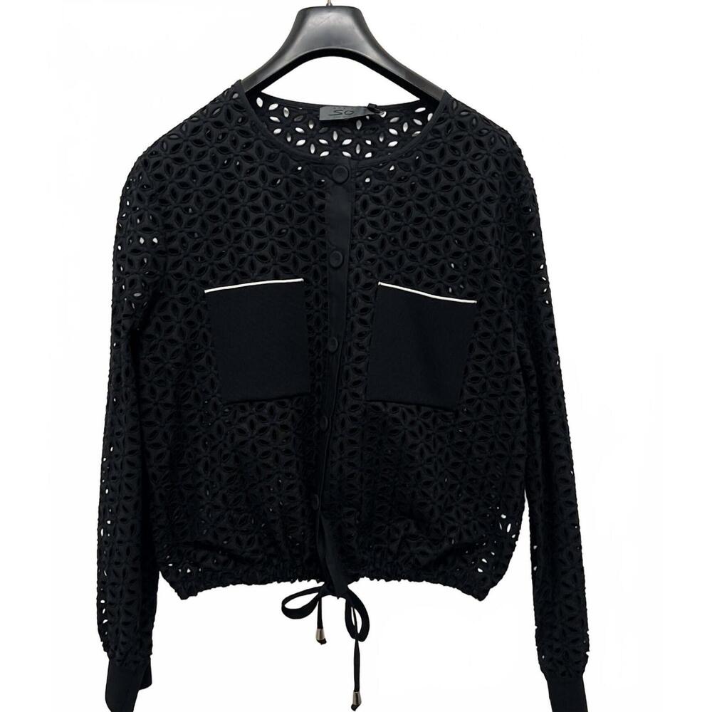 NEW SHE'S SO women's cotton eyelet bomber jacket in black